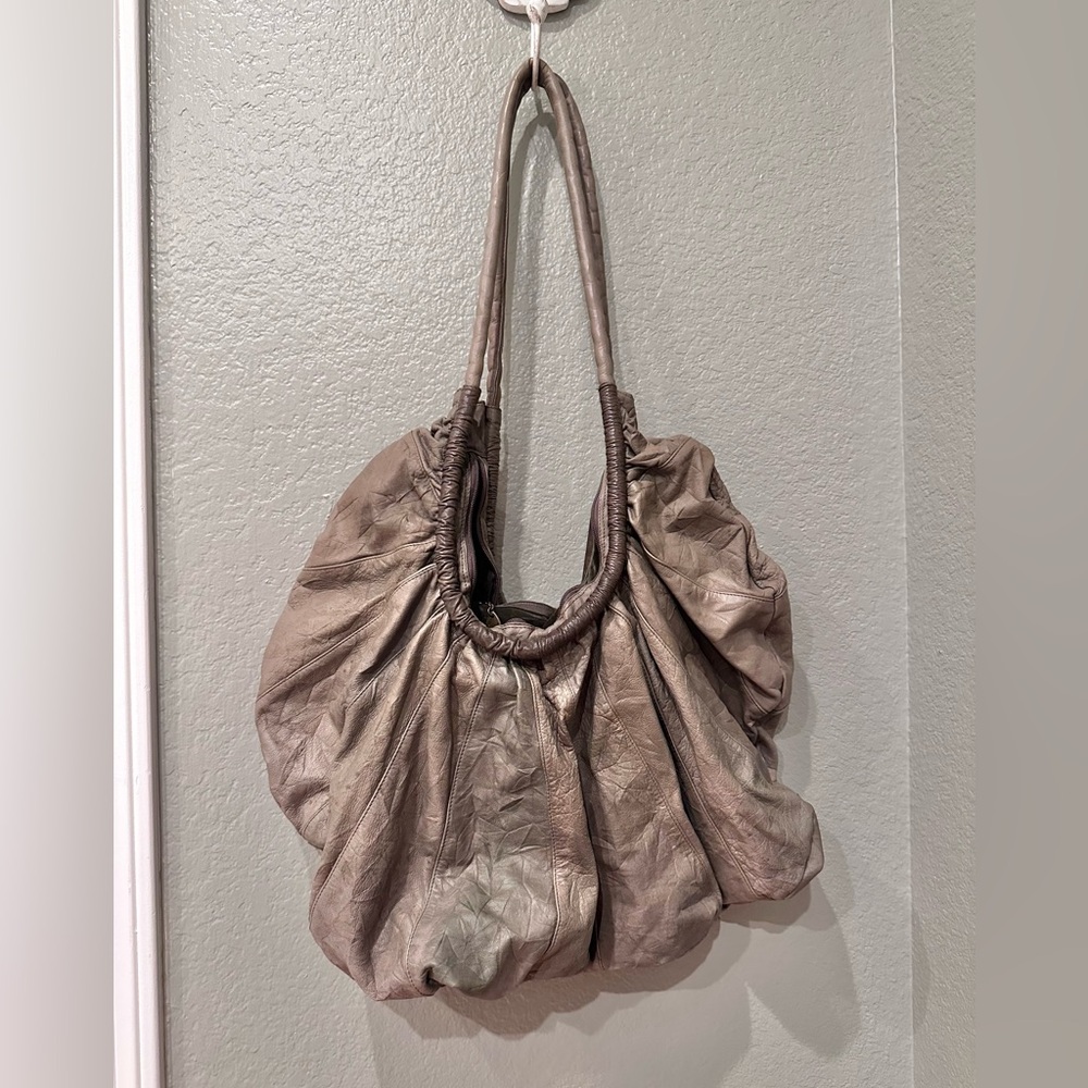 VINTAGE Brio Pinwheel Crinkle Leather Hobo Bag XL Green - Picture 2 of 16